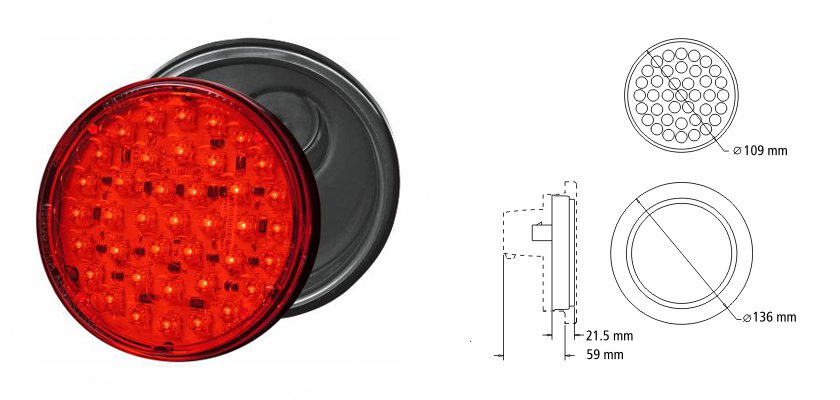 3000E-RB - FARO 39 LED ROJO BIPOLAR - 12/24V